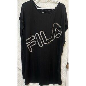Fila Intimates Sleep Shirt Gown XL Plus Black With Animal Print